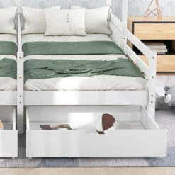 Letto Per Bambini 90x200cm/90x200cm, Casa Letto Per 2 Bambini Con Letto Matrimoniale Diviso, 2 Cassetti Su Rotelle, Protezione Anticaduta E Rete A Doghe In Legno Di Pino, Due Letti Singoli Letti Per R -Cameretta Per Bambini 71126885 5