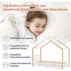 Letto Per Bambini In Legno Letto Capanna Con 2 Cassetti 90x200 Cm Bianco+Colore In Legno -Cameretta Per Bambini 71496546 4