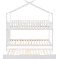 Letto A Castello Per Bambini 90x200 Cm Con In Pino Tre Letti, Allungabile Anticaduta, Bianco -Cameretta Per Bambini 71496573 3