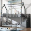Letto Capanna Per Bambini 90 X 200 Cm Con 3 Gradini E 2 Cassetti, Pino Naturale - Grigio -Cameretta Per Bambini 71497517 1