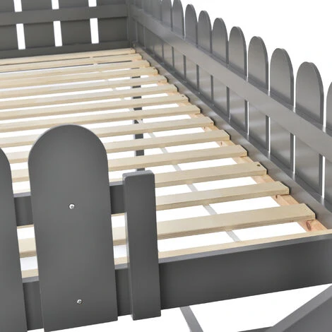 Letto Capanna Per Bambini 90 X 200 Cm Con 3 Gradini E 2 Cassetti, Pino Naturale - Grigio 6 Letto Capanna Per Bambini 90 X 200 Cm Con 3 Gradini E 2 Cassetti, Pino Naturale - Grigio - immagine 4