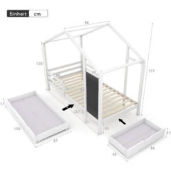 Letto Per Bambini 90 X 200 Cm Con Lavagna E 2 Cassetti, Struttura A Doghe In Legno Massello, Bianco 10 Letto Per Bambini 90 X 200 Cm Con Lavagna E 2 Cassetti, Struttura A Doghe In Legno Massello, Bianco -Cameretta Per Bambini 71497524 4