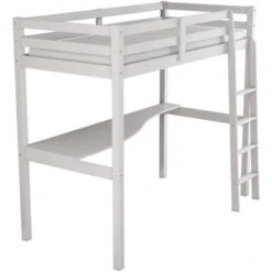 Letto A Soppalco Con Scrivania Nizza In Pino Massello Bianco Laccato, 90x190x176 Cm -Cameretta Per Bambini 72004542 4