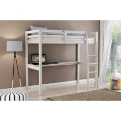 Letto A Soppalco Con Scrivania Nizza In Pino Massello Bianco Naturale, 90x190x176 Cm -Cameretta Per Bambini 72004839 2