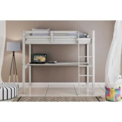 Letto A Soppalco Con Scrivania Nizza In Pino Massello Bianco Naturale, 90x190x176 Cm -Cameretta Per Bambini 72004839 4