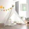 COSTWAY Tenda Teepee Per Bambini Con Fili Luminosi Colorati, Tettuccio A 5 Lati, Tenda Indiana Per Interni E Esterni, Tenda Da Gioco Per Picnic E Spiaggia, 120 X 120 X 140 Cm, Bianco -Cameretta Per Bambini 72524882 1