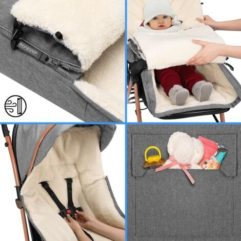 Monzana Sacco Termico Bimbo Universale Con Scaldamani E Custodia Con Strisce Antivento Lavabile A 30° Seggiolino Auto Beige 7 Monzana Sacco Termico Bimbo Universale Con Scaldamani E Custodia Con Strisce Antivento Lavabile A 30° Seggiolino Auto Beige - immagine 5