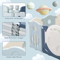 Box Per Bambini Pieghevole Con Altalena, Scivolo E Canestro Da Basket Per Bambini 6 Mesi-6 Anni 160x200x63 Cm - Blu -Cameretta Per Bambini 75424828 4