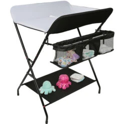 Lettino Pieghevole Portatile Per La Cura Dei Pannolini Fasciatoio Con Cestello Portaoggetti 79x55.5x96cm Bianco E Nero -Cameretta Per Bambini 76183777 4