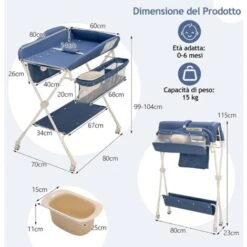 COSTWAY Fasciatoio Pieghevole Con Ruote, Regolabile In Altezza, Fasciatoio Portatile Con Cintura Di Sicurezza E Piccolo Bacinella, 2 Portaoggetti Borsa E Ripiano, Fasciatoio Neonato 0-6 Mesi (Blu) 11 COSTWAY Fasciatoio Pieghevole Con Ruote, Regolabile In Altezza, Fasciatoio Portatile Con Cintura Di Sicurezza E Piccolo Bacinella, 2 Portaoggetti Borsa E Ripiano, Fasciatoio Neonato 0-6 Mesi (Blu) -Cameretta Per Bambini 76334696 5
