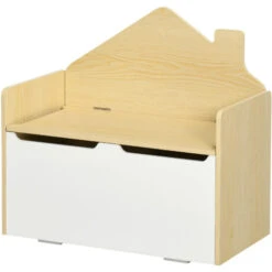 HOMCOM Panca Contenitore Portagiochi Per Bambini In Legno, 62.5x34x61.5cm, Bianco