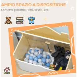 HOMCOM Panca Contenitore Portagiochi Per Bambini In Legno, 62.5x34x61.5cm, Bianco -Cameretta Per Bambini 77066496 5
