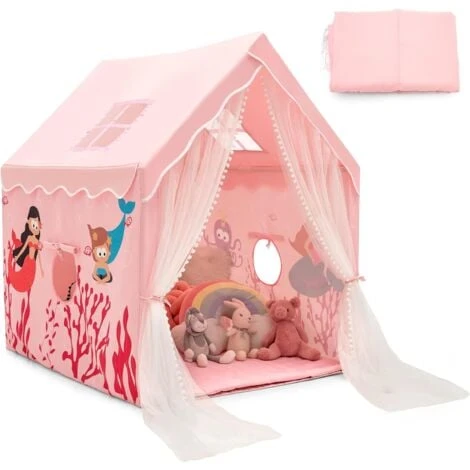 COSTWAY Tenda Da Gioco Per Bambini, Casetta Per Bambini Da Interno Con Tappetino Imbottito Rimovibile, Ideale Per Bambini E Bambine, 105 X 121 X 137 Cm (Rosa) 3 COSTWAY Tenda Da Gioco Per Bambini, Casetta Per Bambini Da Interno Con Tappetino Imbottito Rimovibile, Ideale Per Bambini E Bambine, 105 X 121 X 137 Cm (Rosa)