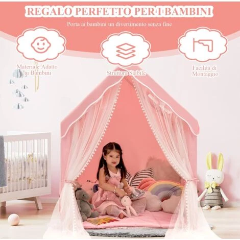 COSTWAY Tenda Da Gioco Per Bambini, Casetta Per Bambini Da Interno Con Tappetino Imbottito Rimovibile, Ideale Per Bambini E Bambine, 105 X 121 X 137 Cm (Rosa) 4 COSTWAY Tenda Da Gioco Per Bambini, Casetta Per Bambini Da Interno Con Tappetino Imbottito Rimovibile, Ideale Per Bambini E Bambine, 105 X 121 X 137 Cm (Rosa) - immagine 2