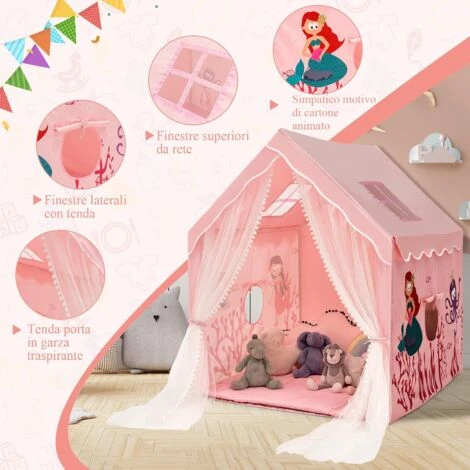 COSTWAY Tenda Da Gioco Per Bambini, Casetta Per Bambini Da Interno Con Tappetino Imbottito Rimovibile, Ideale Per Bambini E Bambine, 105 X 121 X 137 Cm (Rosa) 5 COSTWAY Tenda Da Gioco Per Bambini, Casetta Per Bambini Da Interno Con Tappetino Imbottito Rimovibile, Ideale Per Bambini E Bambine, 105 X 121 X 137 Cm (Rosa) - immagine 3