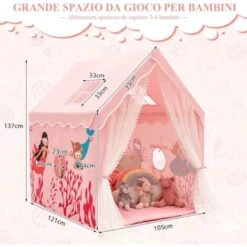 COSTWAY Tenda Da Gioco Per Bambini, Casetta Per Bambini Da Interno Con Tappetino Imbottito Rimovibile, Ideale Per Bambini E Bambine, 105 X 121 X 137 Cm (Rosa) 10 COSTWAY Tenda Da Gioco Per Bambini, Casetta Per Bambini Da Interno Con Tappetino Imbottito Rimovibile, Ideale Per Bambini E Bambine, 105 X 121 X 137 Cm (Rosa) -Cameretta Per Bambini 77545114 4