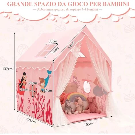 COSTWAY Tenda Da Gioco Per Bambini, Casetta Per Bambini Da Interno Con Tappetino Imbottito Rimovibile, Ideale Per Bambini E Bambine, 105 X 121 X 137 Cm (Rosa) 6 COSTWAY Tenda Da Gioco Per Bambini, Casetta Per Bambini Da Interno Con Tappetino Imbottito Rimovibile, Ideale Per Bambini E Bambine, 105 X 121 X 137 Cm (Rosa) - immagine 4