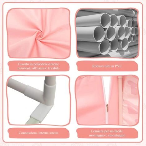 COSTWAY Tenda Da Gioco Per Bambini, Casetta Per Bambini Da Interno Con Tappetino Imbottito Rimovibile, Ideale Per Bambini E Bambine, 105 X 121 X 137 Cm (Rosa) 7 COSTWAY Tenda Da Gioco Per Bambini, Casetta Per Bambini Da Interno Con Tappetino Imbottito Rimovibile, Ideale Per Bambini E Bambine, 105 X 121 X 137 Cm (Rosa) - immagine 5
