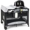 COSTWAY Lettino Neonato Box Bambini Con Culla E Fasciatoio, Lettino Da Campeggio Pieghevole Con Materassino, Ruote, Baldacchino Giocattoli Pendenti, Fino A 15 Kg (Grigio-Nero) -Cameretta Per Bambini 77786608 1