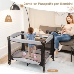 COSTWAY Lettino Neonato Box Bambini Con Culla E Fasciatoio, Lettino Da Campeggio Pieghevole Con Materassino, Ruote, Baldacchino Giocattoli Pendenti, Fino A 15 Kg (Grigio-Nero) -Cameretta Per Bambini 77786608 4