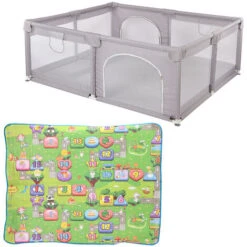 DYHF Box Per Bambini Recinto Per Bambini Con Rete Traspirante Centro Attività Per Bambini Con Tappetino Casuale E 2 Anelli Per Appendere 1.5 X 1.8m Grigio -Cameretta Per Bambini 78070125 4