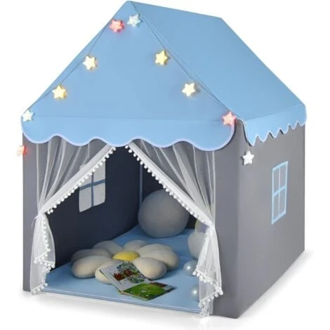 COSTWAY Tenda Da Gioco Per Bambini, Tenda Castello Con Tappetino Lavabile, Luci A Forma Di Stella, Per Interno Ed Esterno, 105 X 121 X 136 Cm (Azzurro) 3 COSTWAY Tenda Da Gioco Per Bambini, Tenda Castello Con Tappetino Lavabile, Luci A Forma Di Stella, Per Interno Ed Esterno, 105 X 121 X 136 Cm (Azzurro)