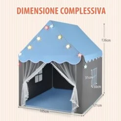 COSTWAY Tenda Da Gioco Per Bambini, Tenda Castello Con Tappetino Lavabile, Luci A Forma Di Stella, Per Interno Ed Esterno, 105 X 121 X 136 Cm (Azzurro) 10 COSTWAY Tenda Da Gioco Per Bambini, Tenda Castello Con Tappetino Lavabile, Luci A Forma Di Stella, Per Interno Ed Esterno, 105 X 121 X 136 Cm (Azzurro) -Cameretta Per Bambini 78089419 4