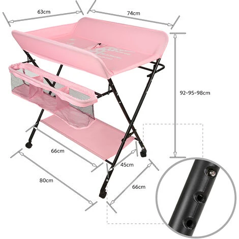 Fasciatoio Pieghevole, Fasciatoio Con Cestello Portaoggetti, Avolo Cambio Pannolini Portatile,cintura Di Sicurezza E 4 Ruote Con Freno, Altezza Regolabile 806698 Cm (rosa) 4 Fasciatoio Pieghevole, Fasciatoio Con Cestello Portaoggetti, Avolo Cambio Pannolini Portatile,cintura Di Sicurezza E 4 Ruote Con Freno, Altezza Regolabile 806698 Cm (rosa) - immagine 2