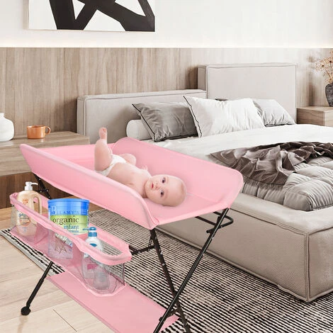 Fasciatoio Pieghevole, Fasciatoio Con Cestello Portaoggetti, Avolo Cambio Pannolini Portatile,cintura Di Sicurezza E 4 Ruote Con Freno, Altezza Regolabile 806698 Cm (rosa) 7 Fasciatoio Pieghevole, Fasciatoio Con Cestello Portaoggetti, Avolo Cambio Pannolini Portatile,cintura Di Sicurezza E 4 Ruote Con Freno, Altezza Regolabile 806698 Cm (rosa) - immagine 5