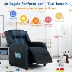 COSTWAY Sedia Per Bambini Ergonomica In Pelle PU, Poltrona Reclinabile Per Bambini Con Tasche Laterali, Schienale Regolabile E Poggiapiedi E Spugna Ad Alta Densità, Età 3-12 Anni (Rosso) -Cameretta Per Bambini 78463067 2