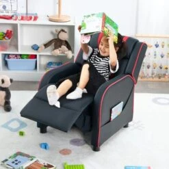 COSTWAY Sedia Per Bambini Ergonomica In Pelle PU, Poltrona Reclinabile Per Bambini Con Tasche Laterali, Schienale Regolabile E Poggiapiedi E Spugna Ad Alta Densità, Età 3-12 Anni (Rosso) -Cameretta Per Bambini 78463067 5