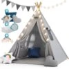 Spielwerk Tenda Da Gioco Per Bambini Teepee 120x120x160cm Incl. Catena Luci A LED Materassino Morbido Da 2,5cm 3 Cuscini In Varie Forme Cotone & Legno Con Custodia Per Trasporto Blu 1 Spielwerk Tenda Da Gioco Per Bambini Teepee 120x120x160cm Incl. Catena Luci A LED Materassino Morbido Da 2,5cm 3 Cuscini In Varie Forme Cotone & Legno Con Custodia Per Trasporto Blu -Cameretta Per Bambini 79019628 1