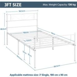 Yaheetech Letto Singolo In Ferro Battuto Con Doghe Struttura Letto In Metallo 96 X 196 Cm Stile Rustico Moderno Bianco -Cameretta Per Bambini 79264308 3