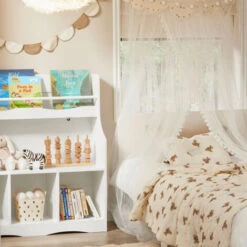 Libreria Per Bambini Scaffale Portaoggetti Con 1 Ripiano E 4 Scomparti Aperti Mobile Per Giocattoli Bianco 90x30x95cm KMB57-W SoBuy -Cameretta Per Bambini 79368452 3