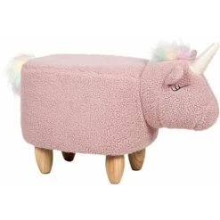 Pouf Animaletto A Forma Di Unicorno In Tessuto Bianco Gambe In Legno Unicorn
