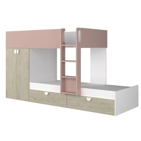 Letto A Castello Wilson Per Due Bambini Rosa Antico Rovere E Bianco Opaco Con Armadio Rosa, Rovere E Bianco 5 Letto A Castello Wilson Per Due Bambini Rosa Antico Rovere E Bianco Opaco Con Armadio Rosa, Rovere E Bianco - immagine 3