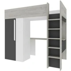 Letto A Soppalco Kyle Per Un Bambino Nero Grafite Bianco Opaco E Rovere Con Armadio E Scrivania Nero, Rovere E Bianco -Cameretta Per Bambini 80330154 4