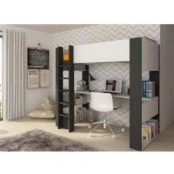 Letto A Soppalco Murphy Per Un Bambino Nero Grafite E Bianco Opaco Con Scrivania Bianco E Nero -Cameretta Per Bambini 80330156 2