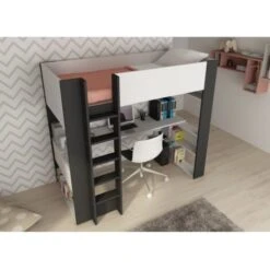 Letto A Soppalco Murphy Per Un Bambino Nero Grafite E Bianco Opaco Con Scrivania Bianco E Nero -Cameretta Per Bambini 80330156 3