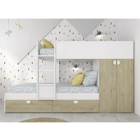 Letto A Castello Wilson Per Due Bambini Bianco Opaco E Rovere Con Armadio Rovere E Bianco 3 Letto A Castello Wilson Per Due Bambini Bianco Opaco E Rovere Con Armadio Rovere E Bianco