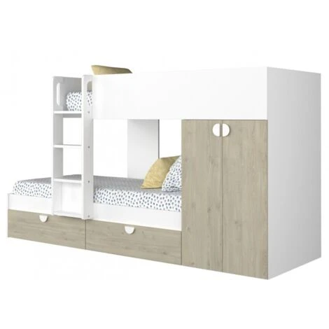 Letto A Castello Wilson Per Due Bambini Bianco Opaco E Rovere Con Armadio Rovere E Bianco 4 Letto A Castello Wilson Per Due Bambini Bianco Opaco E Rovere Con Armadio Rovere E Bianco - immagine 2