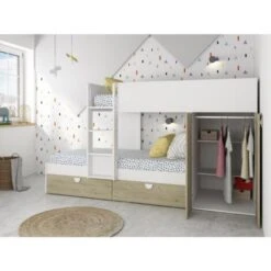 Letto A Castello Wilson Per Due Bambini Bianco Opaco E Rovere Con Armadio Rovere E Bianco 10 Letto A Castello Wilson Per Due Bambini Bianco Opaco E Rovere Con Armadio Rovere E Bianco -Cameretta Per Bambini 80330157 4