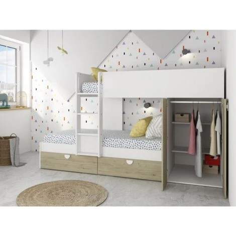 Letto A Castello Wilson Per Due Bambini Bianco Opaco E Rovere Con Armadio Rovere E Bianco 6 Letto A Castello Wilson Per Due Bambini Bianco Opaco E Rovere Con Armadio Rovere E Bianco - immagine 4