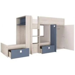 Letto A Castello Alvin Per Due Bambini Blu Fumo Rovere E Bianco Opaco Con Armadio Blu, Rovere E Bianco -Cameretta Per Bambini 80330161 3