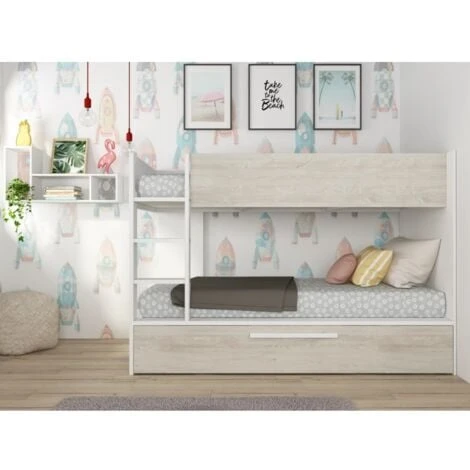Letto A Castello Charlie Per Tre Bambini Bianco Opaco E Rovere Rovere E Bianco 3 Letto A Castello Charlie Per Tre Bambini Bianco Opaco E Rovere Rovere E Bianco