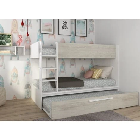 Letto A Castello Charlie Per Tre Bambini Bianco Opaco E Rovere Rovere E Bianco 4 Letto A Castello Charlie Per Tre Bambini Bianco Opaco E Rovere Rovere E Bianco - immagine 2