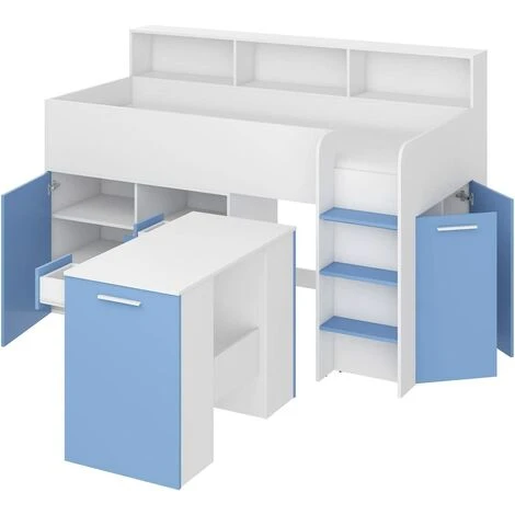 LETTO ARMADIO CASSETTIERE BAMBINI NEO Cm206x120x138h BIANCO BLU 4 LETTO ARMADIO CASSETTIERE BAMBINI NEO Cm206x120x138h BIANCO BLU - immagine 2