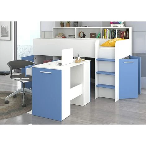 LETTO ARMADIO CASSETTIERE BAMBINI NEO Cm206x120x138h BIANCO BLU 6 LETTO ARMADIO CASSETTIERE BAMBINI NEO Cm206x120x138h BIANCO BLU - immagine 4