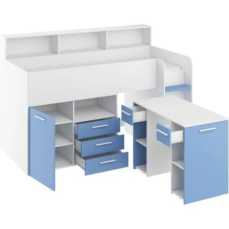 LETTO ARMADIO CASSETTIERE BAMBINI NEO Cm206x120x138h BIANCO BLU 7 LETTO ARMADIO CASSETTIERE BAMBINI NEO Cm206x120x138h BIANCO BLU - immagine 5