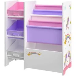Scaffale 'Vimianzo' Per Cameretta Con Contenitori Morbidi E Cassetti Pieghevoli Porta Giochi - Mobile A Misura Di Bimbi - Decorazione Unicorno [en.casa] -Cameretta Per Bambini 80434099 2